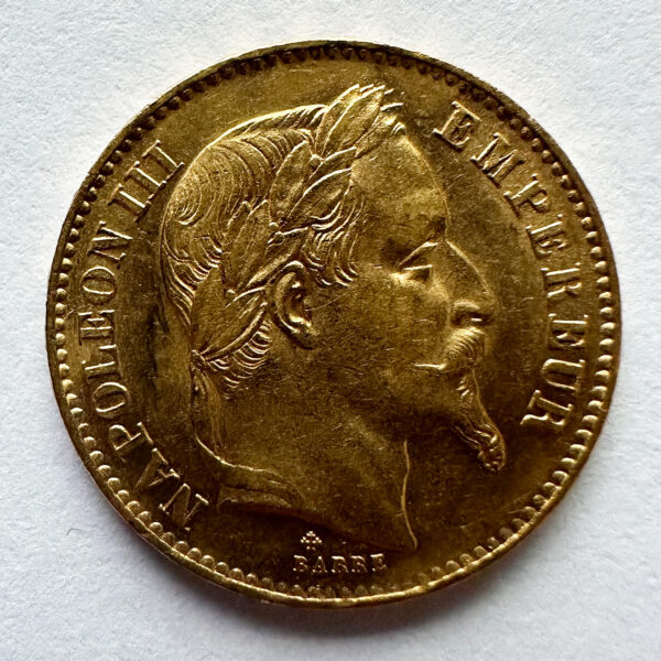 ナポレオン3世(有冠) 20フラン金貨 1868年 BB(ストラスブール)