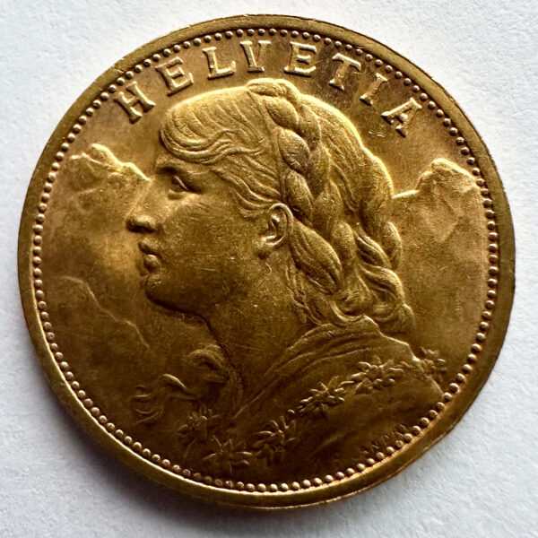アルプスの少女 ブレネリ 20フラン金貨 1908年 BKM35.1